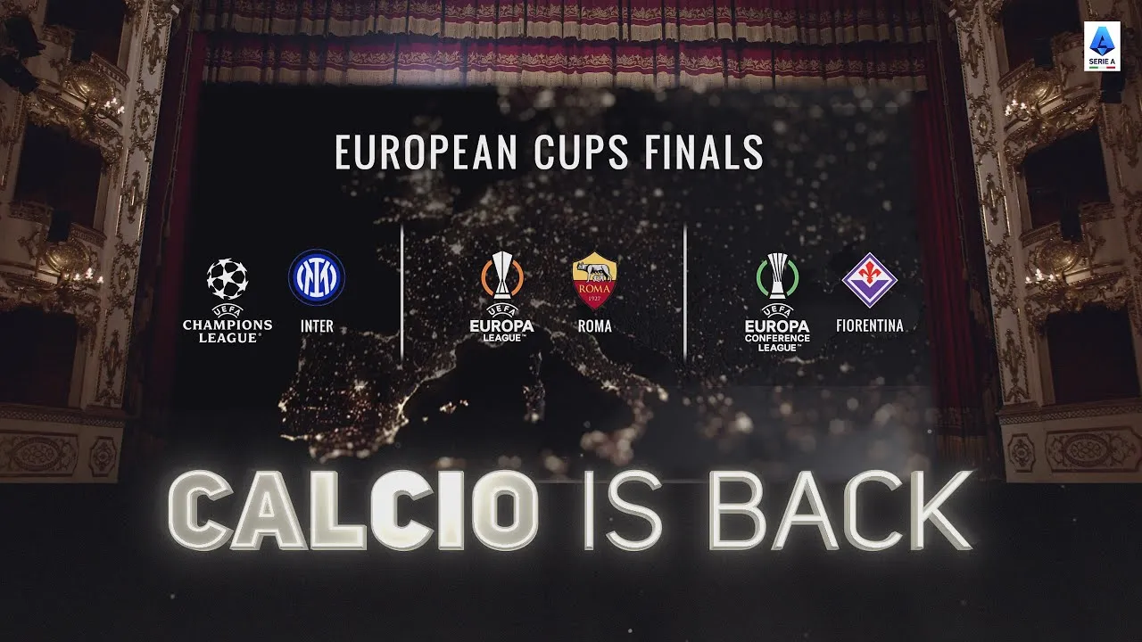 Campanha CALCIO IS BACK da Serie A destacando finais europeias